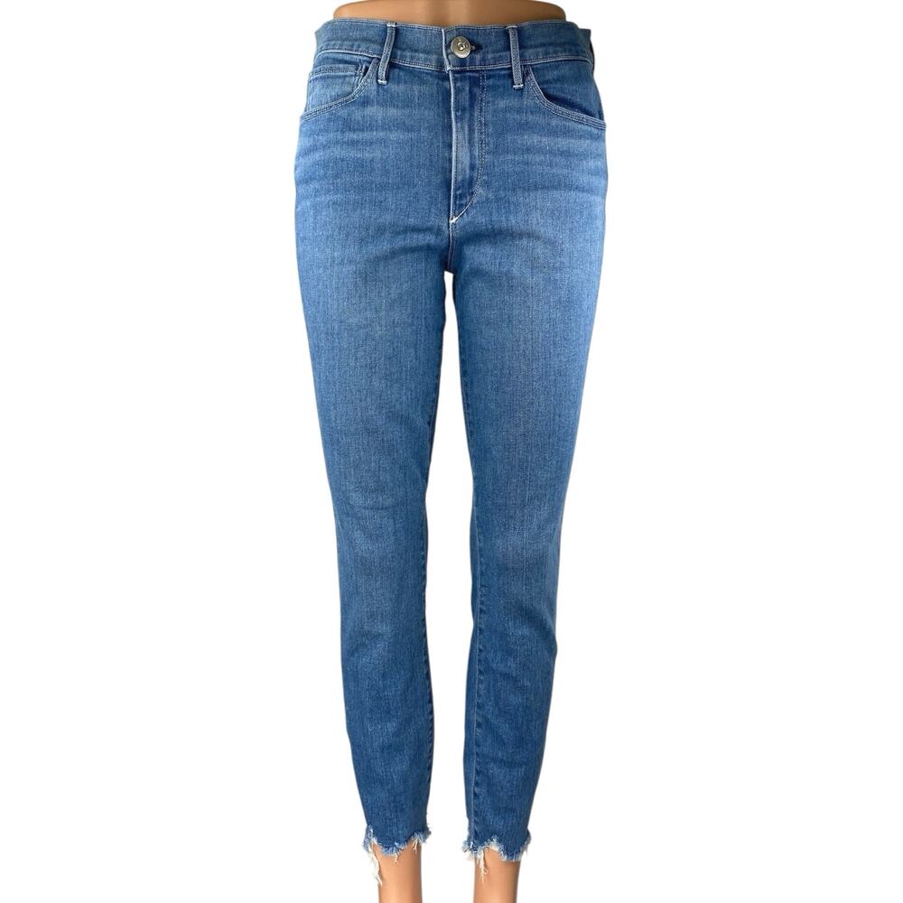 3x1 NYC Women's Blue High Rise Frayed Raw Hem Skinny Denim Jeans Pants Size 28